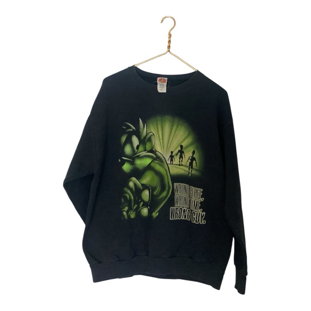 VTG 90s Looney Tunes Tasmanian Devil 1996 Wrong Place Alien Black Sweater L